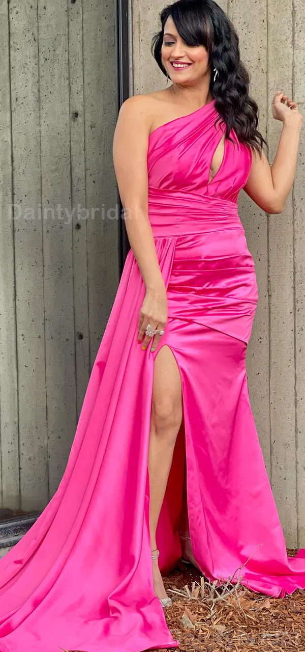 One Shoulder Mermaid Satin Fuchsia Bridesmaid Dresses Online from BG770