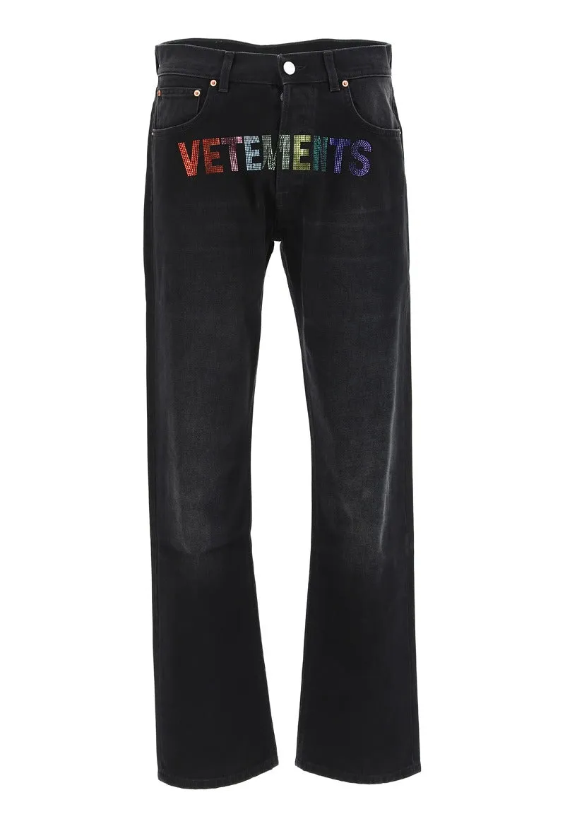 Logo Embellished Straight Leg Jeans