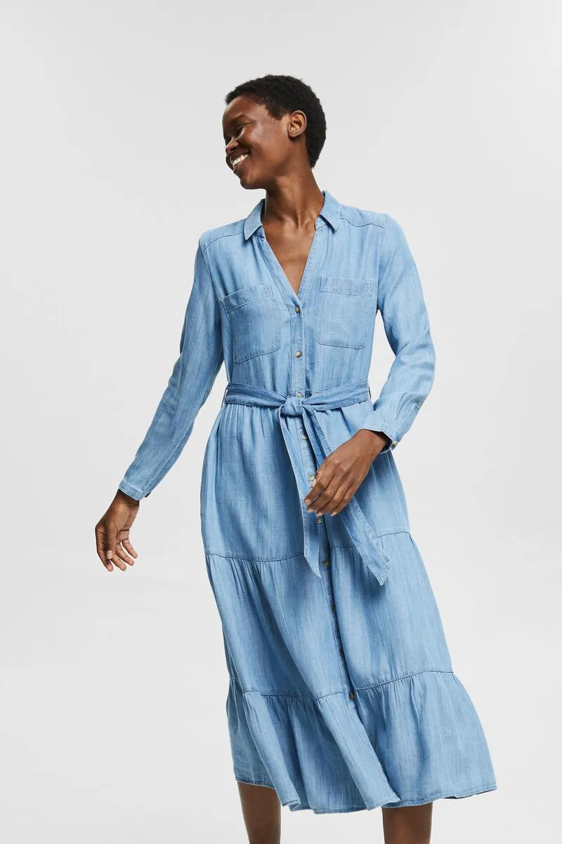 Blue Wash Belted Midi Dress