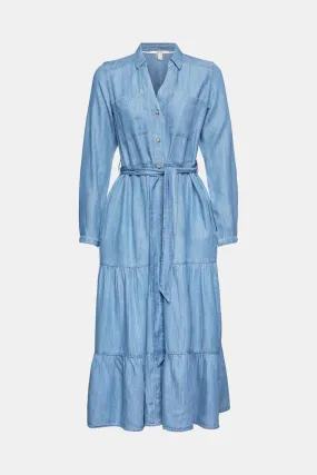 Blue Wash Belted Midi Dress