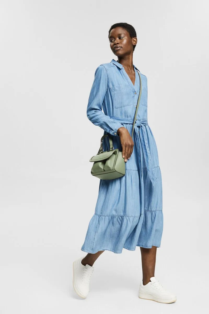 Blue Wash Belted Midi Dress