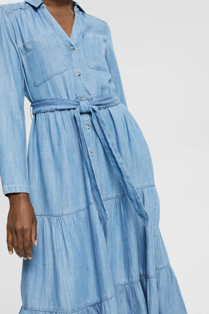 Blue Wash Belted Midi Dress