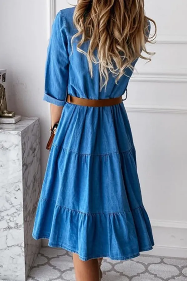 Fashion Belt Turndown Collar Cake Skirts