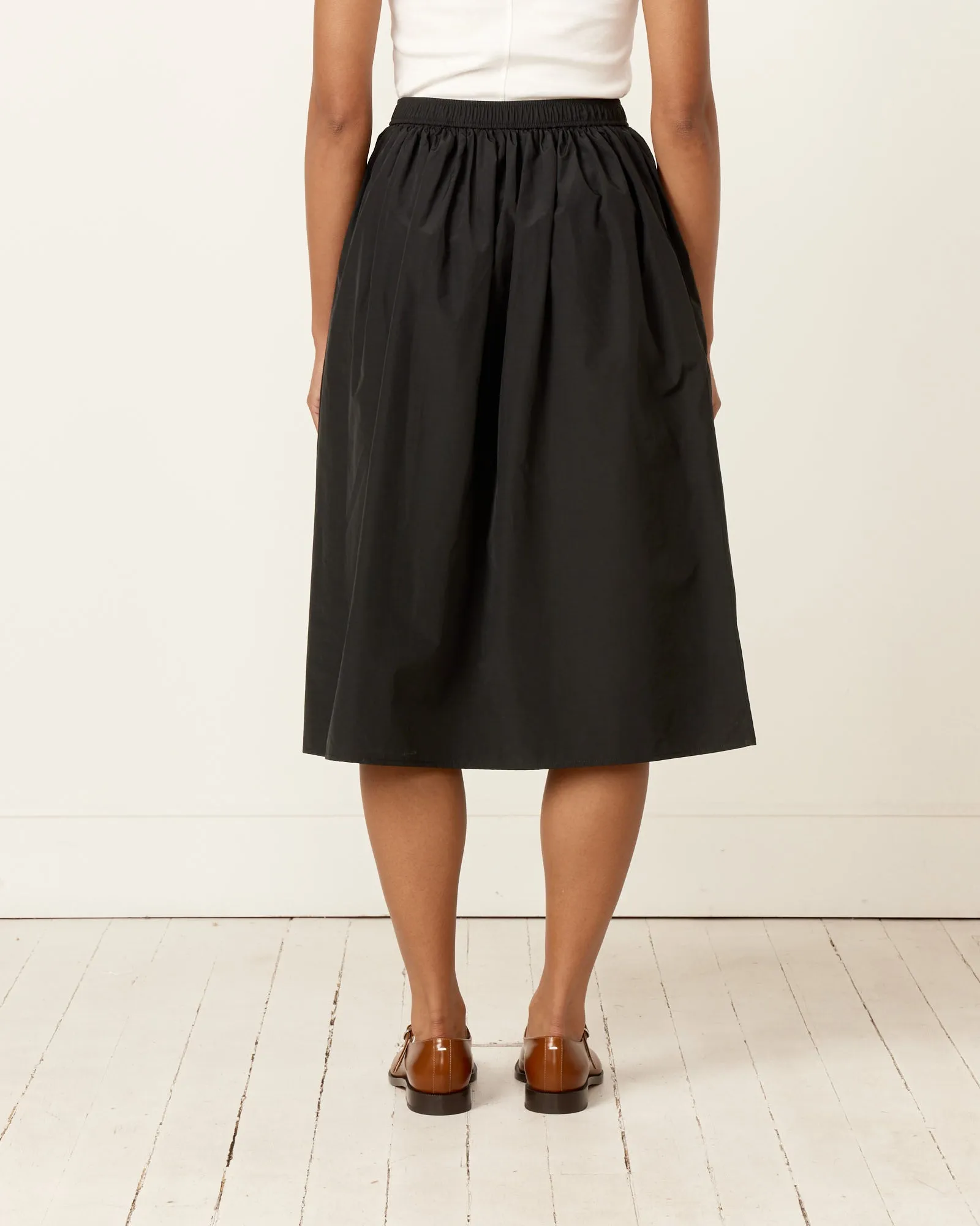 Gathered Midi Skirt in Black