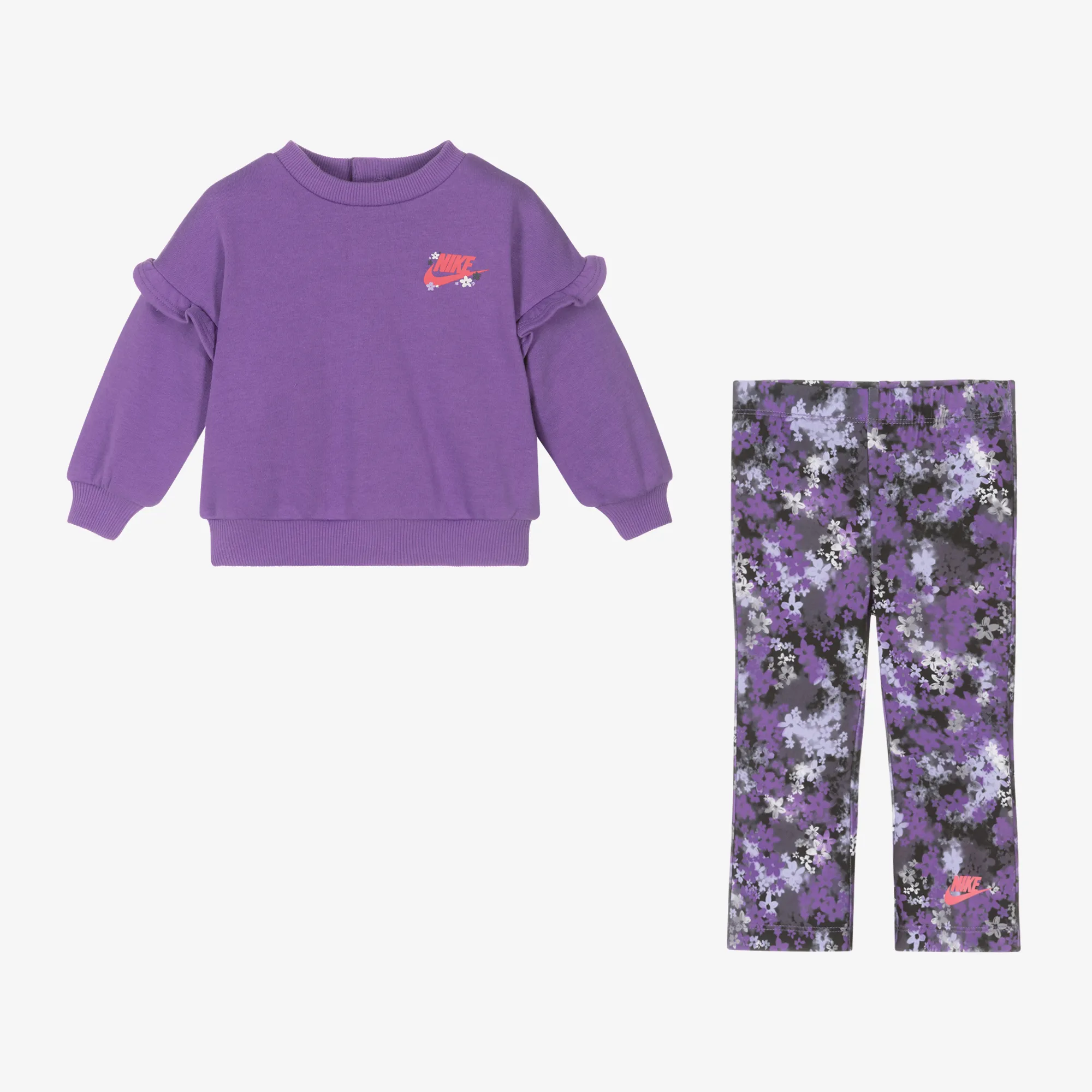 Girls Purple Floral Leggings Set