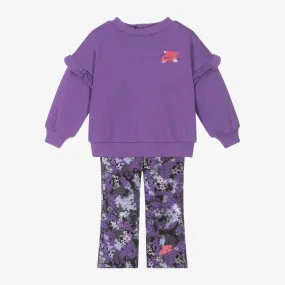 Girls Purple Floral Leggings Set