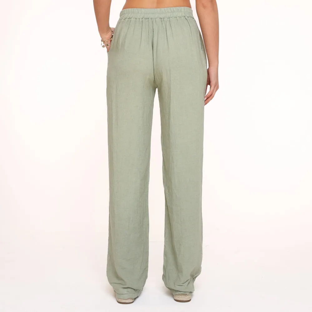 Army Green Linen Viscose Trousers