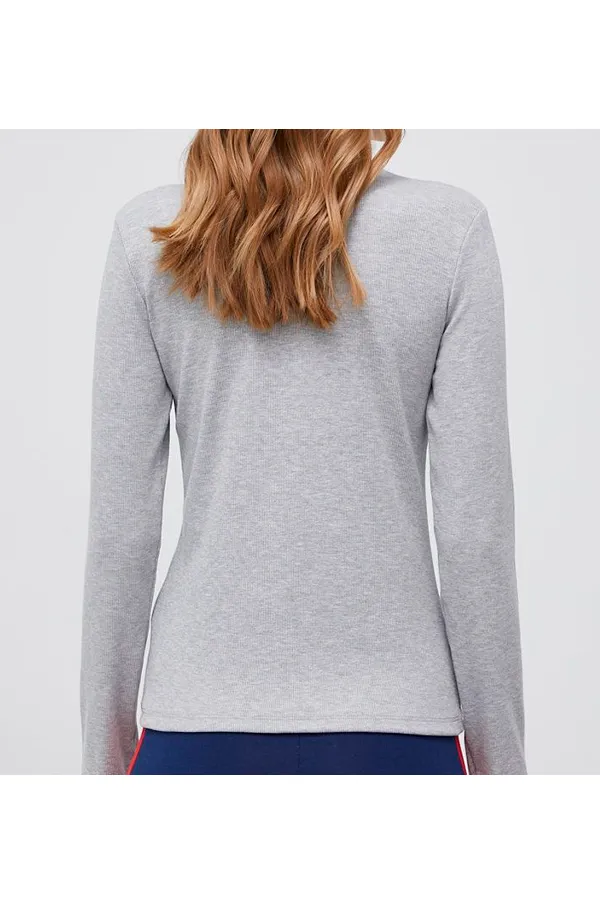 Tommy Hilfiger Women's Mock Neck Long Sleeve Tee in Grey