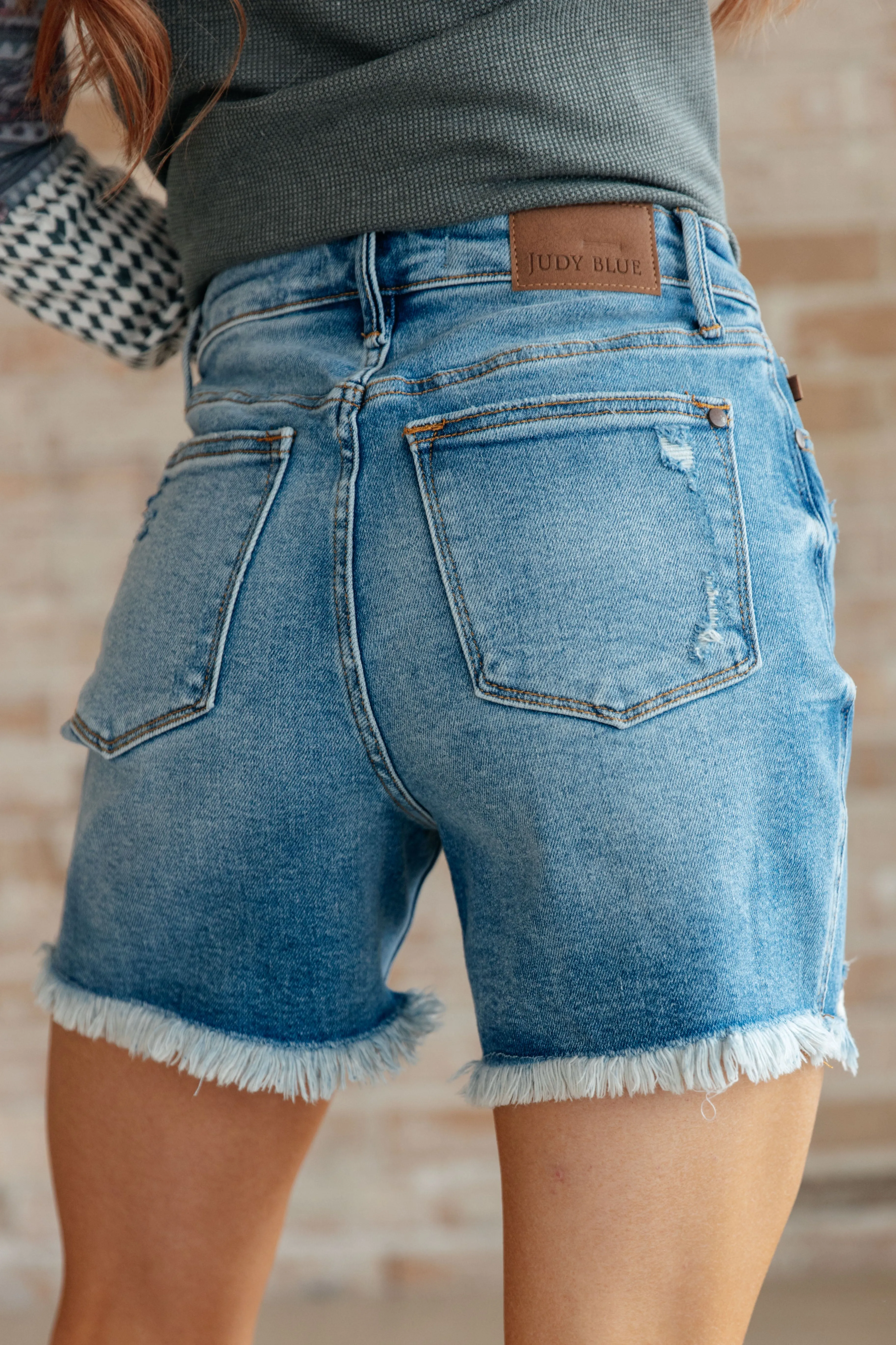 High Waisted Cutoff Shorts with Rigid Magic Button Fly