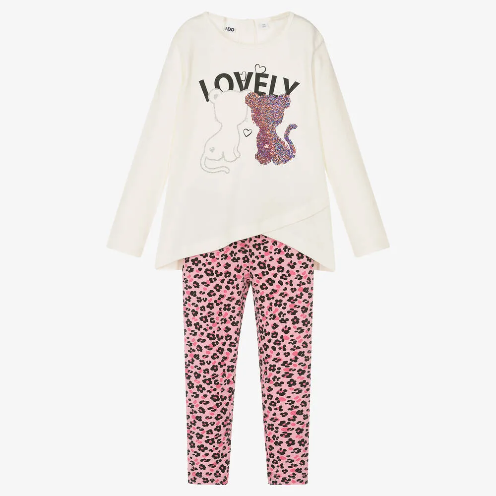 Ivory Pink Cat Leggings Set