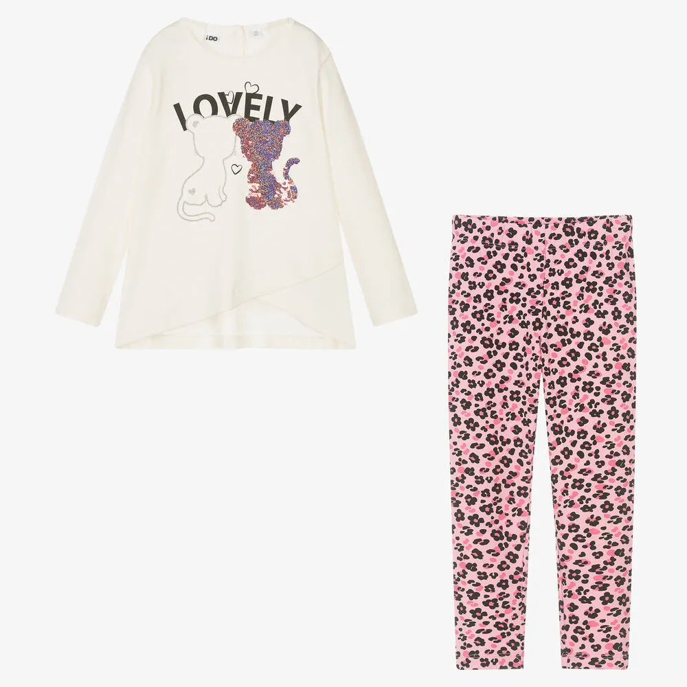 Ivory Pink Cat Leggings Set