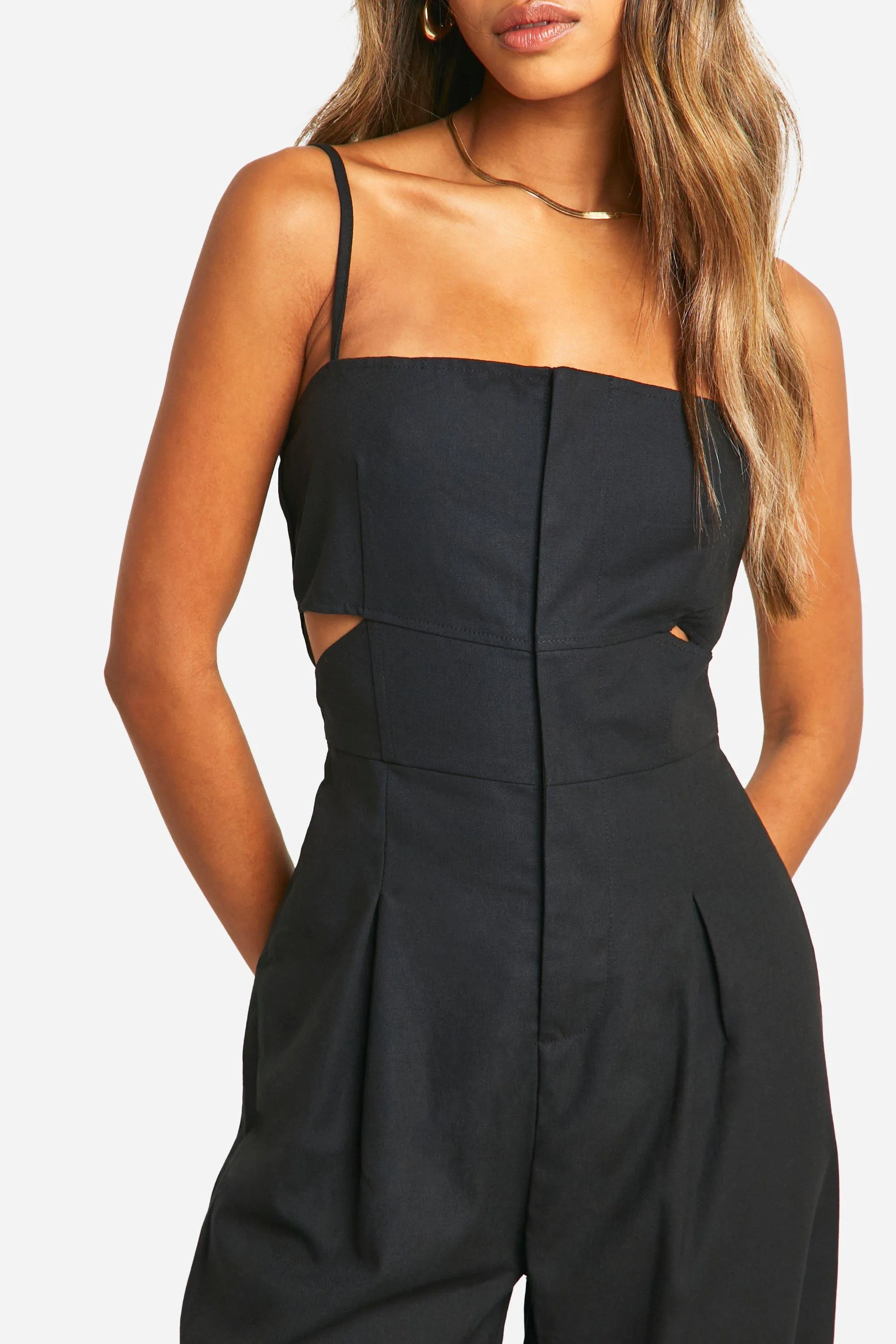 Linen Blend Cutout Jumpsuit