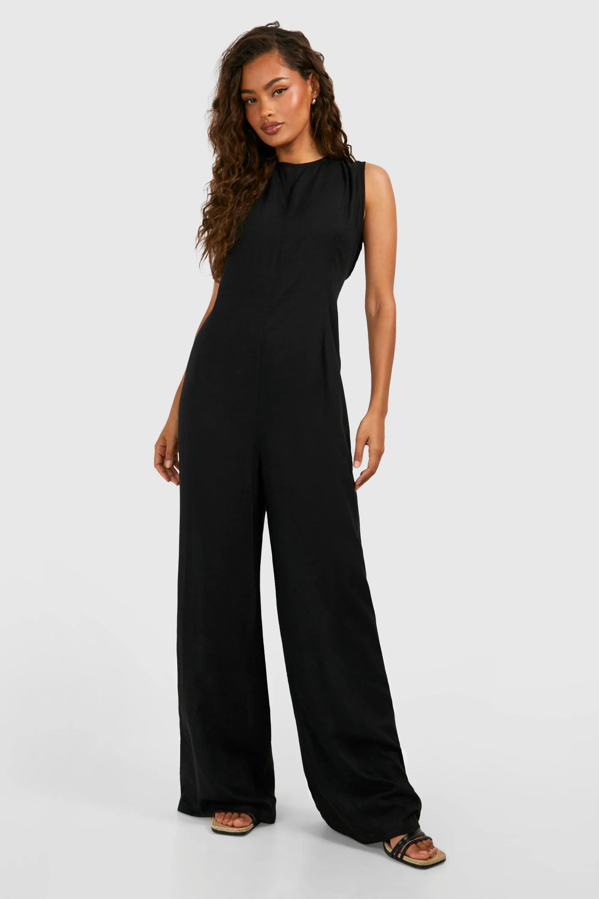 Jumpsuits | Linen Look Sleeveless Jumpsuit | boohoo