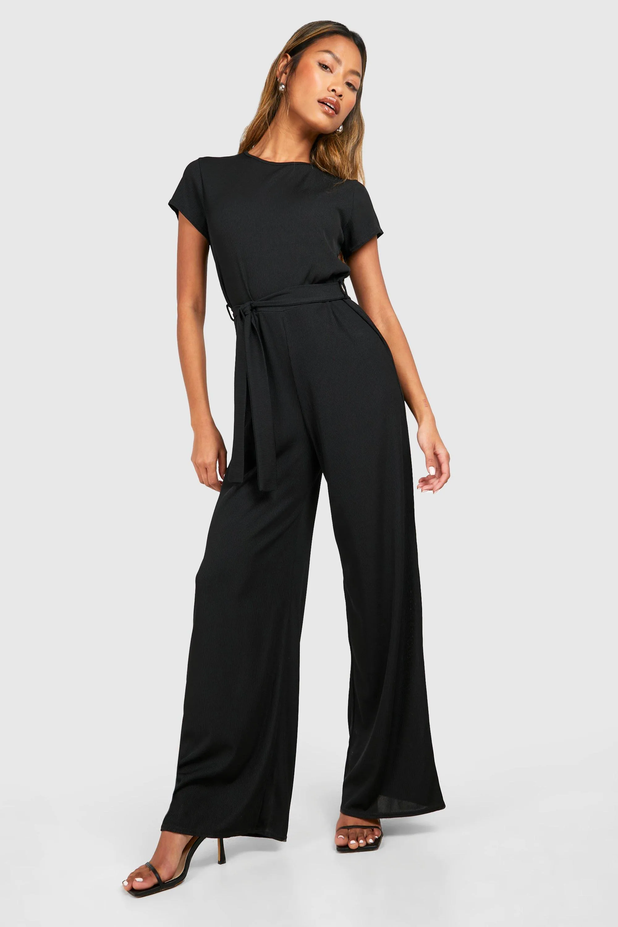 Relaxed Belted Ribbed Jumpsuit