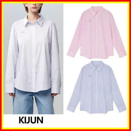 Street Style Plain Cotton Logo Shirts & Blouses