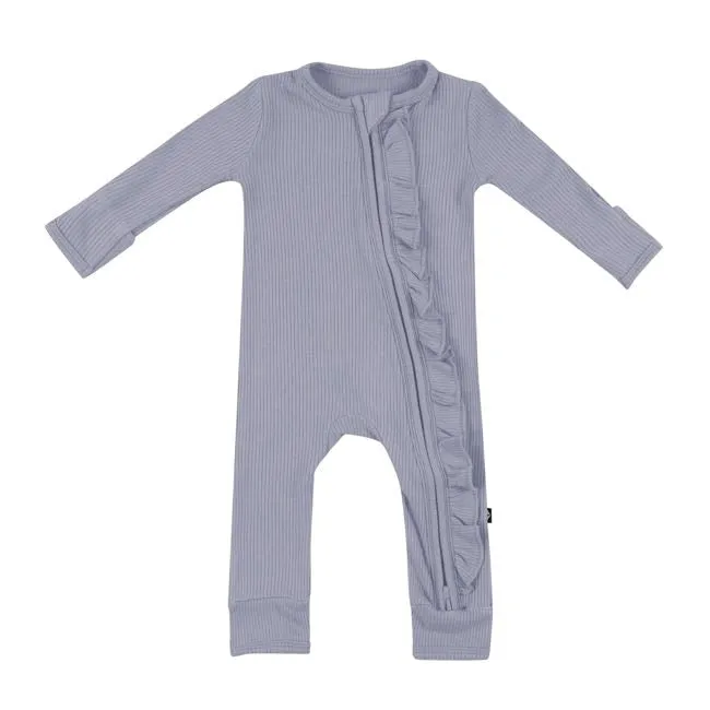 Ribbed Ruffle Zipper Romper in Haze for Babies by Kyte Baby