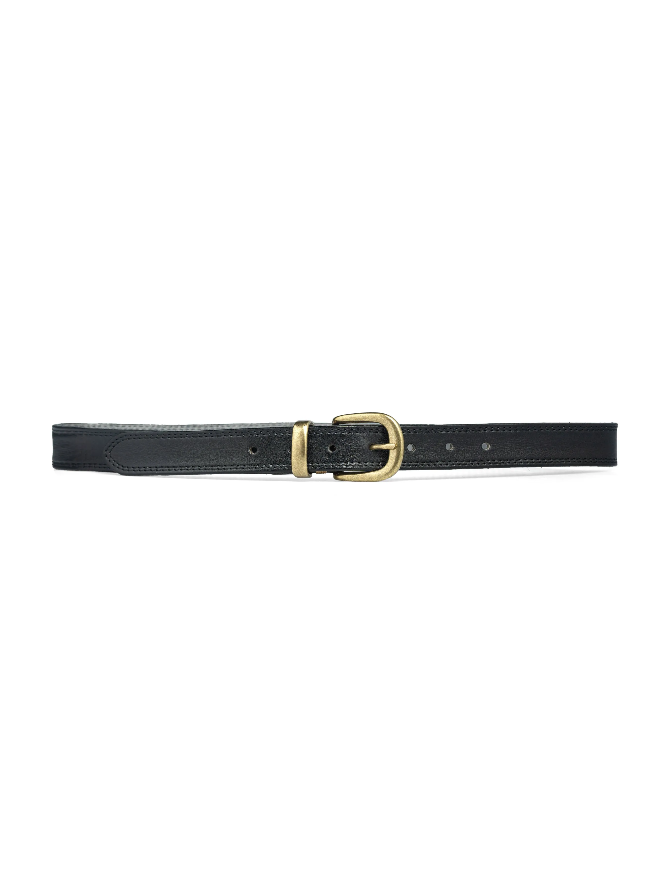 Leather Belt Horseshoe Gold-toned Buckle Stitching