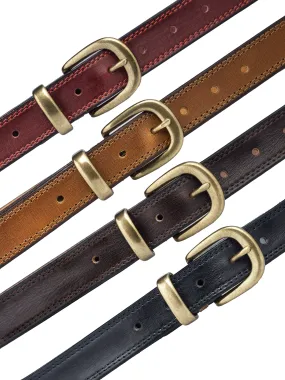 Leather Belt Horseshoe Gold-toned Buckle Stitching