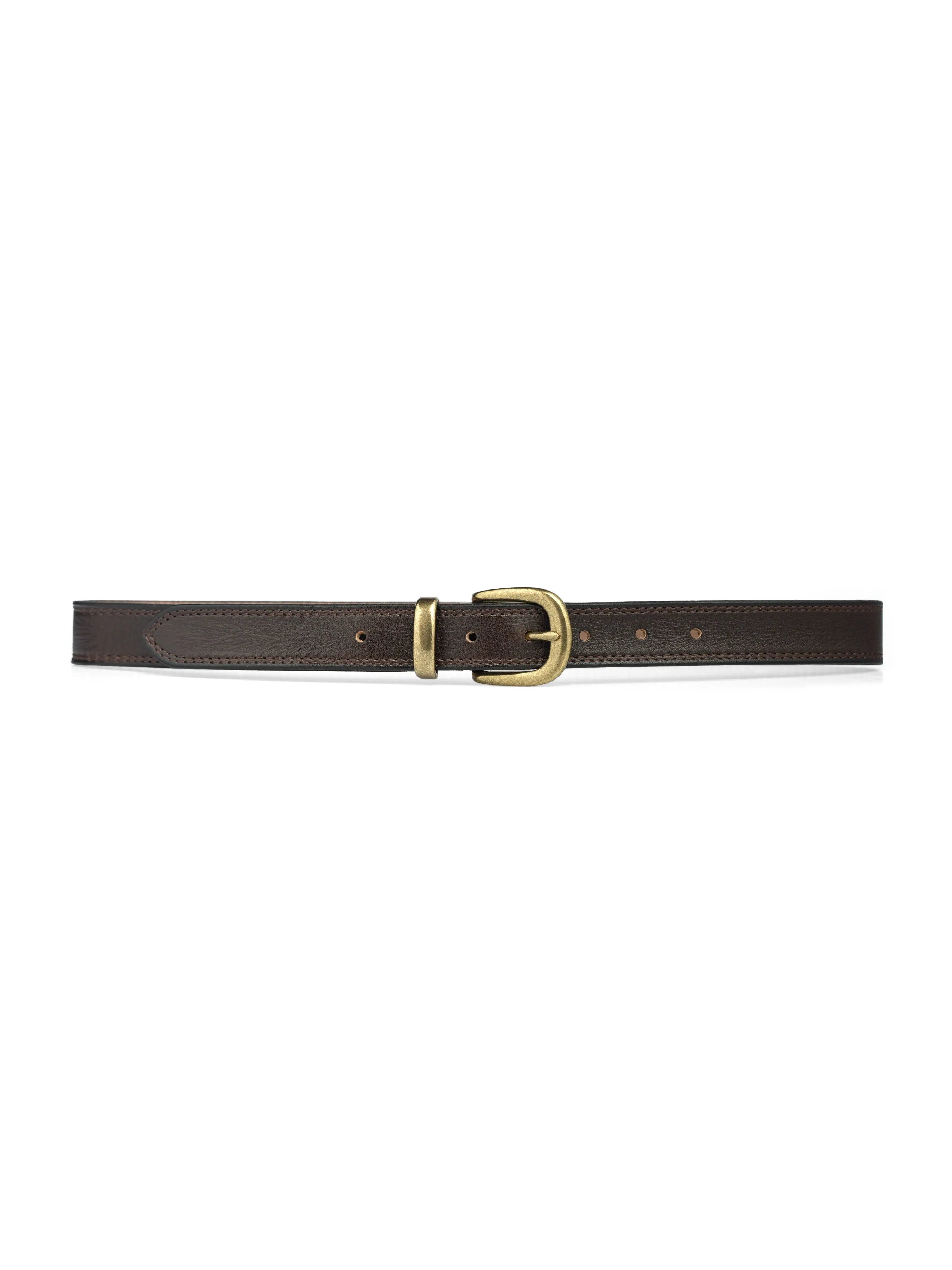 Leather Belt Horseshoe Gold-toned Buckle Stitching