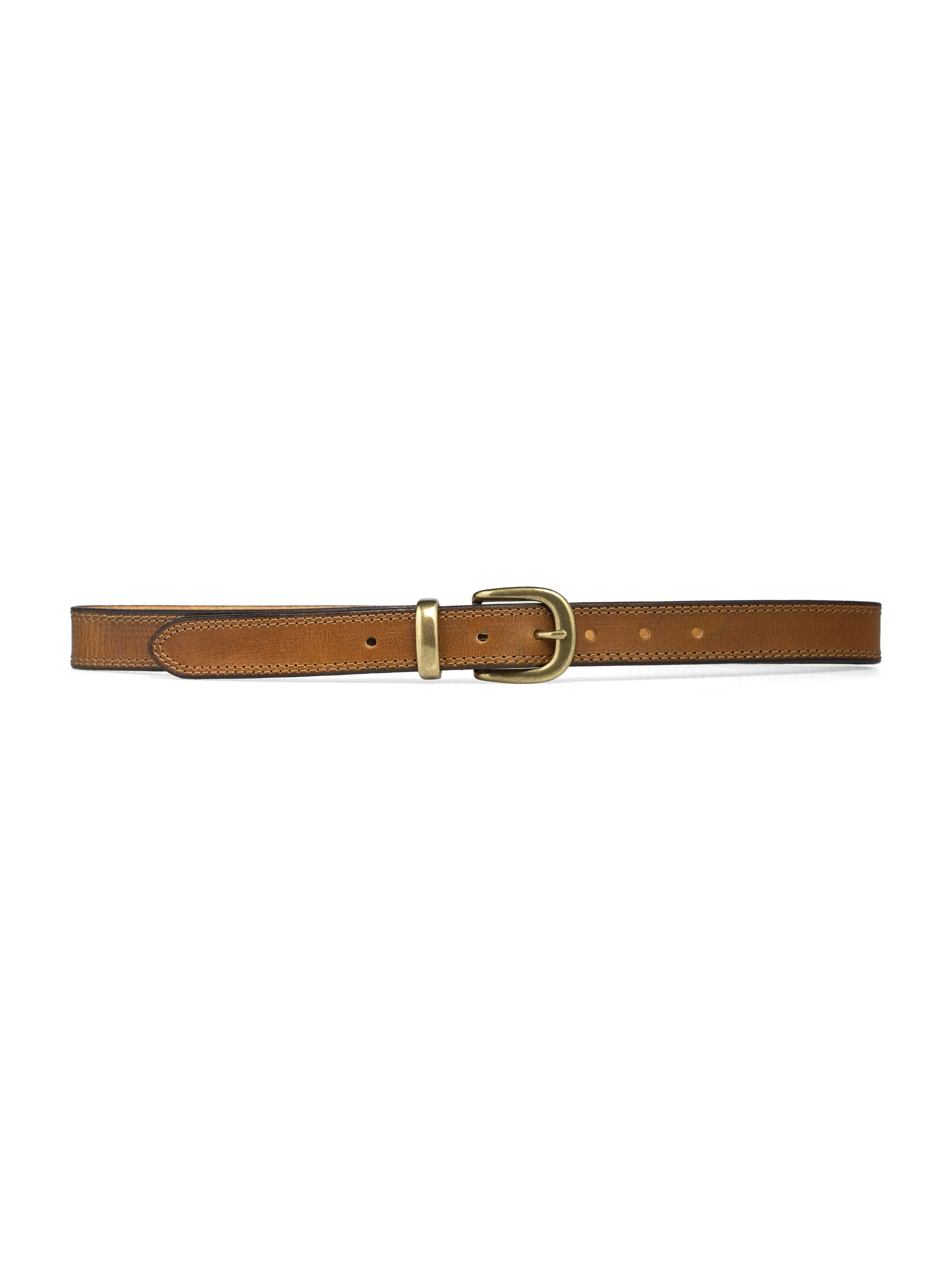 Leather Belt Horseshoe Gold-toned Buckle Stitching