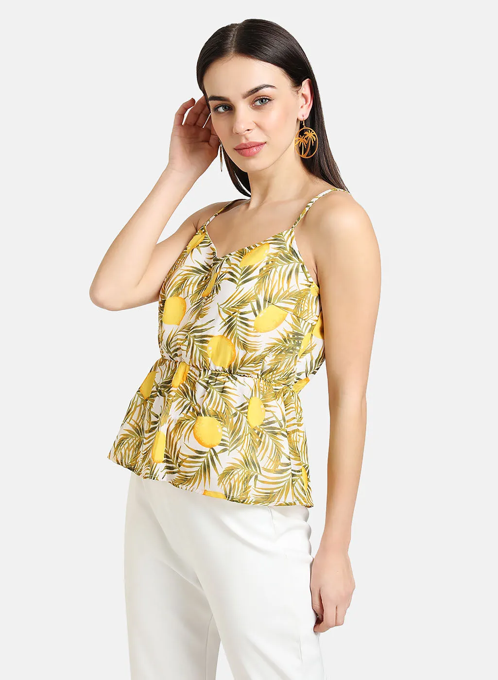 Spaghetti Top with Lemon Print