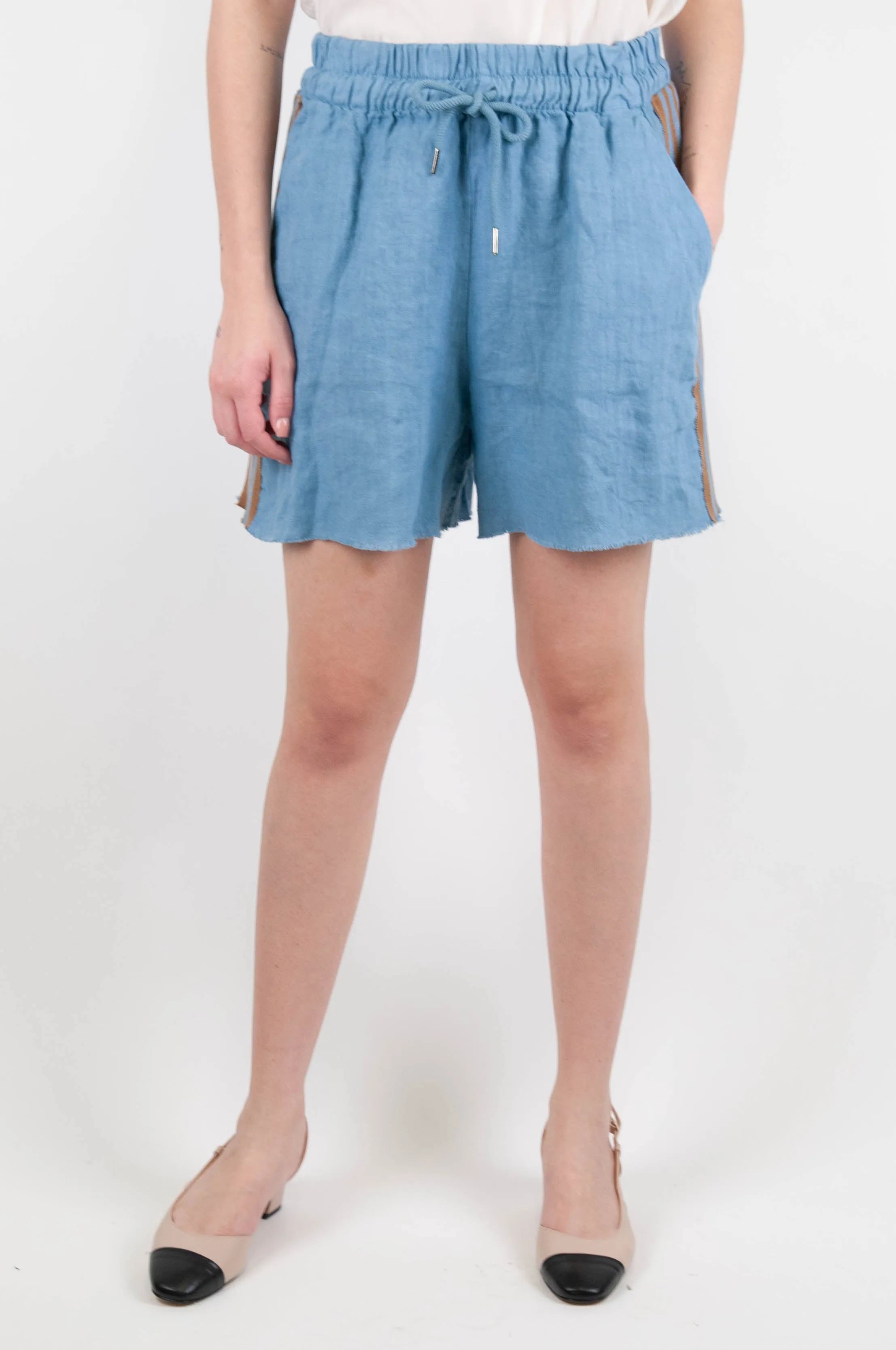 Motel Linen Shorts with Drawstring and Contrast Side Band