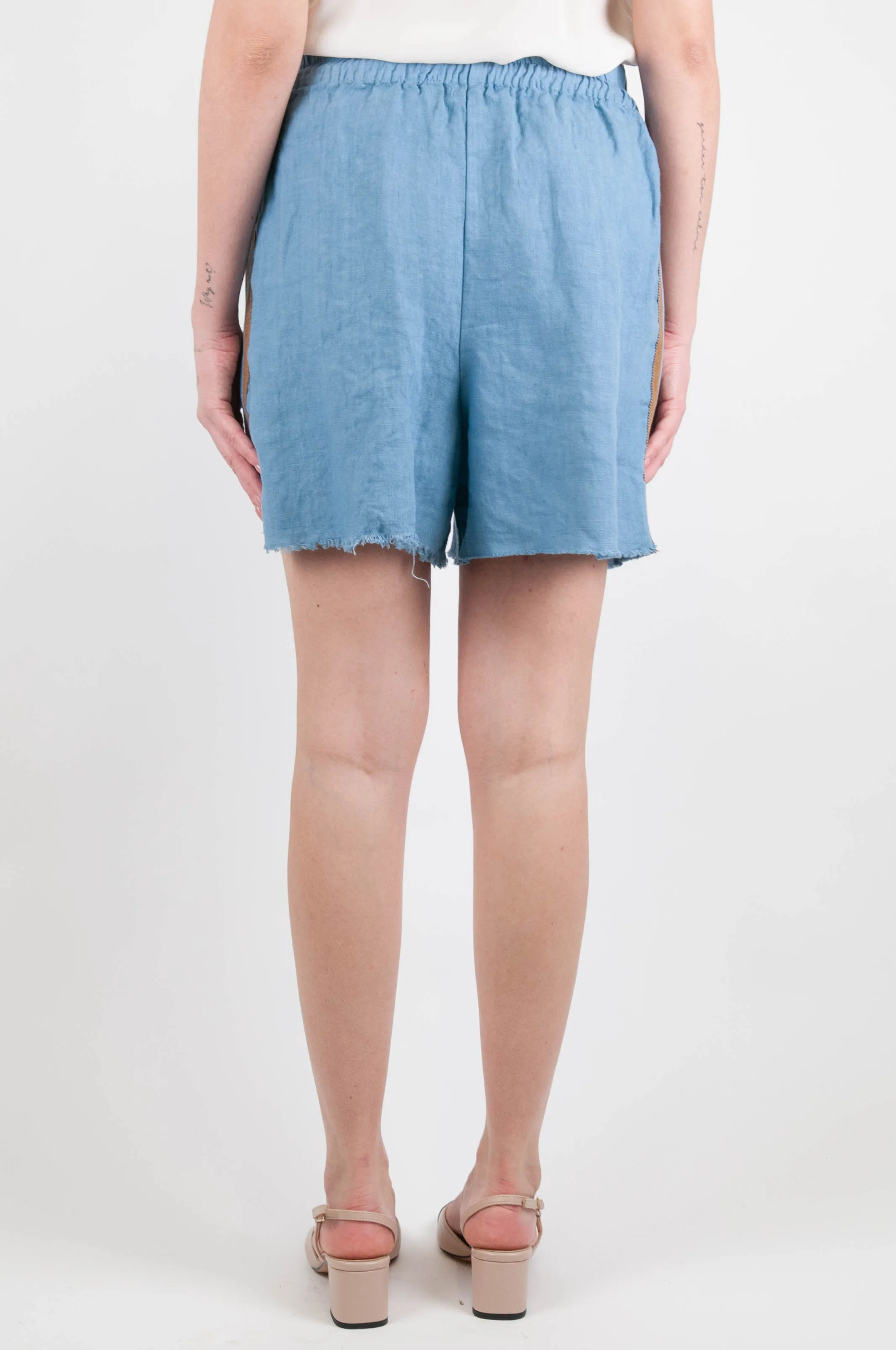 Motel Linen Shorts with Drawstring and Contrast Side Band