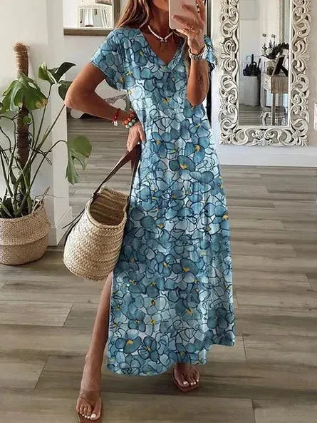 Maxi Dress Summer Fashion V Neck Short Sleeve Party Beach Dresses