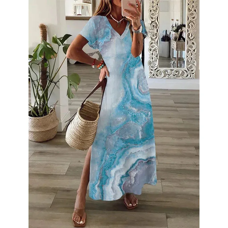 Maxi Dress Summer Fashion V Neck Short Sleeve Party Beach Dresses