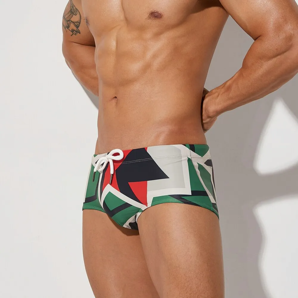 Quick Dry Geometric Print Swim Trunks