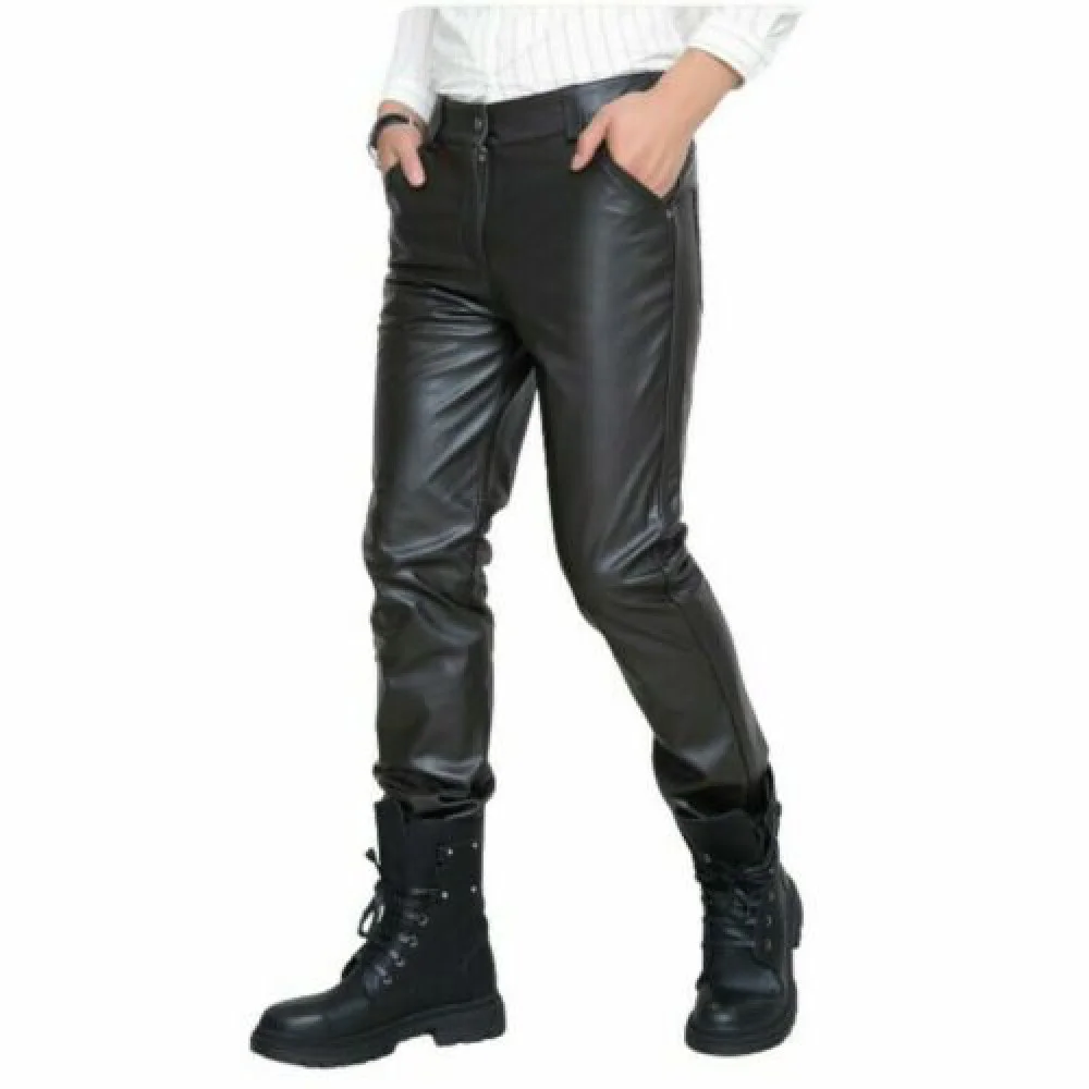 Men's Biker Motorcycle Lambskin Leather Trousers