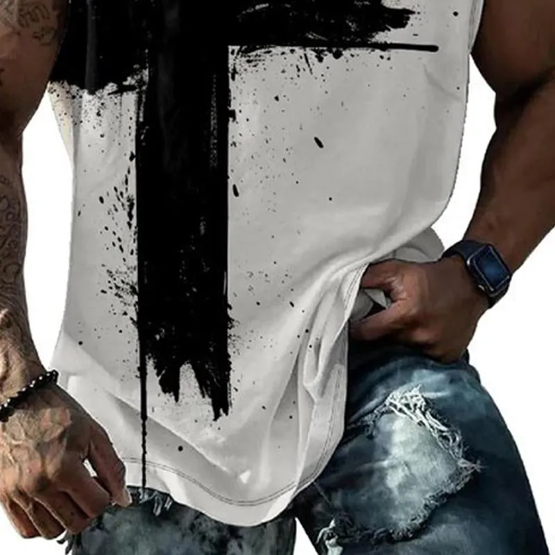 Men's Loose Cross Print Tank Tops 53517864X