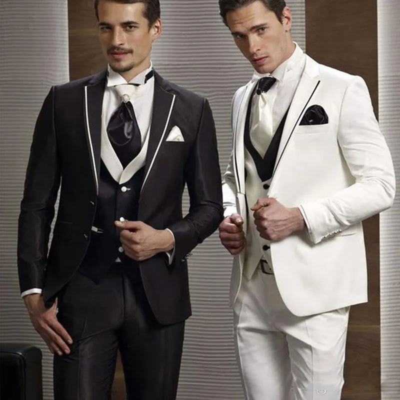 2022 Latest White Wedding Tuxedo Suit with Black Peaked Lapel