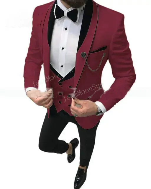 2022 Latest White Wedding Tuxedo Suit with Black Peaked Lapel