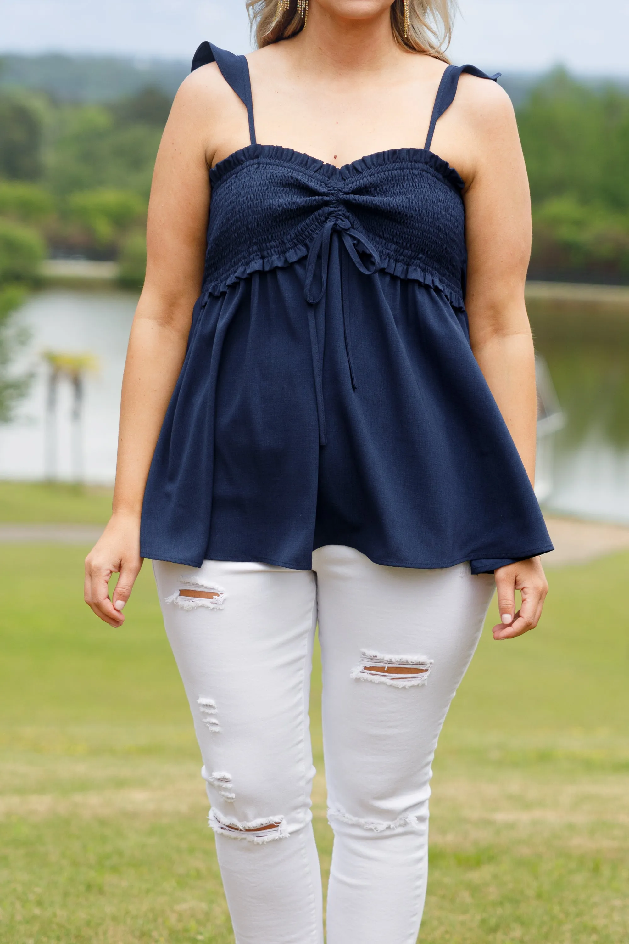 Navy Blossoming Flower Top