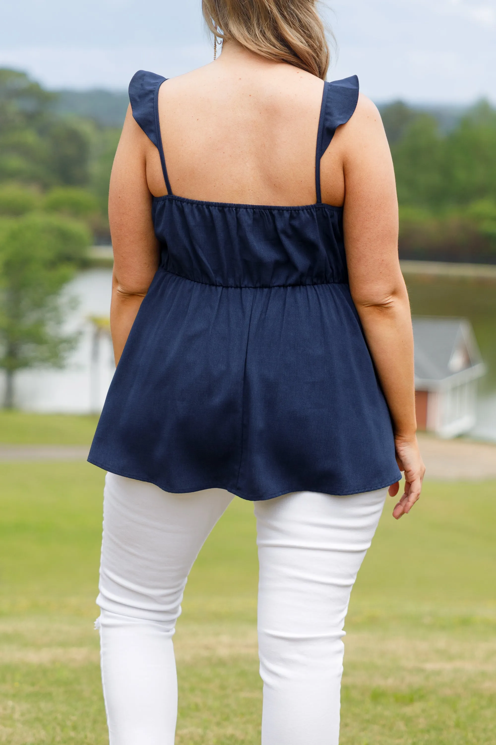 Navy Blossoming Flower Top