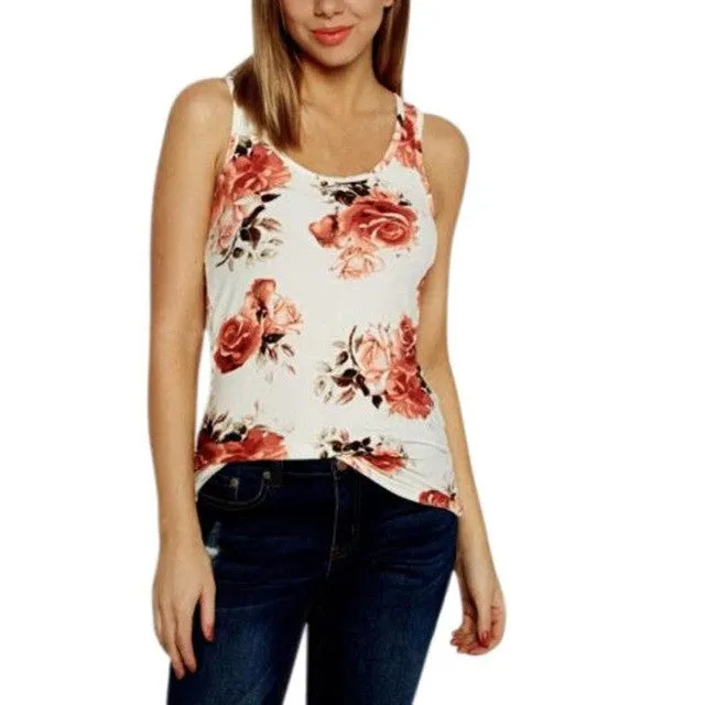 Sleeveless Tank Tops Women Floral Print Casual Tops Camiseta Tirantes Mujer