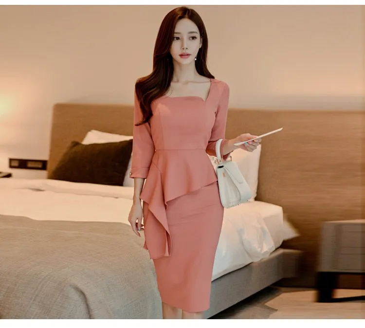 Slim Pencil Fit Ruffled Office Professional Dresses for Women from OL Style