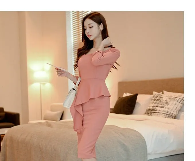 Slim Pencil Fit Ruffled Office Professional Dresses for Women from OL Style