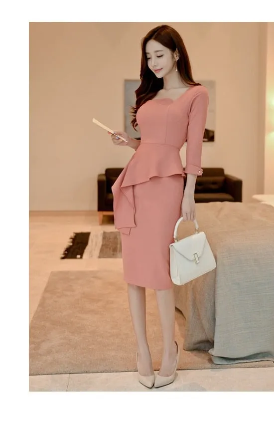 Slim Pencil Fit Ruffled Office Professional Dresses for Women from OL Style