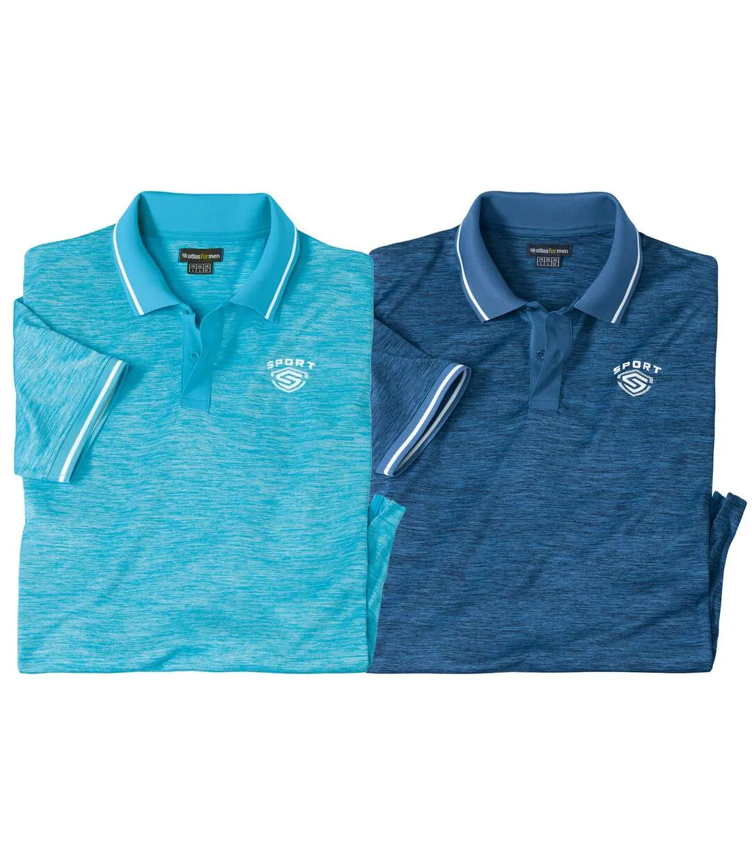 Turquoise Navy Men's Slub Polo Shirts Pack of 2