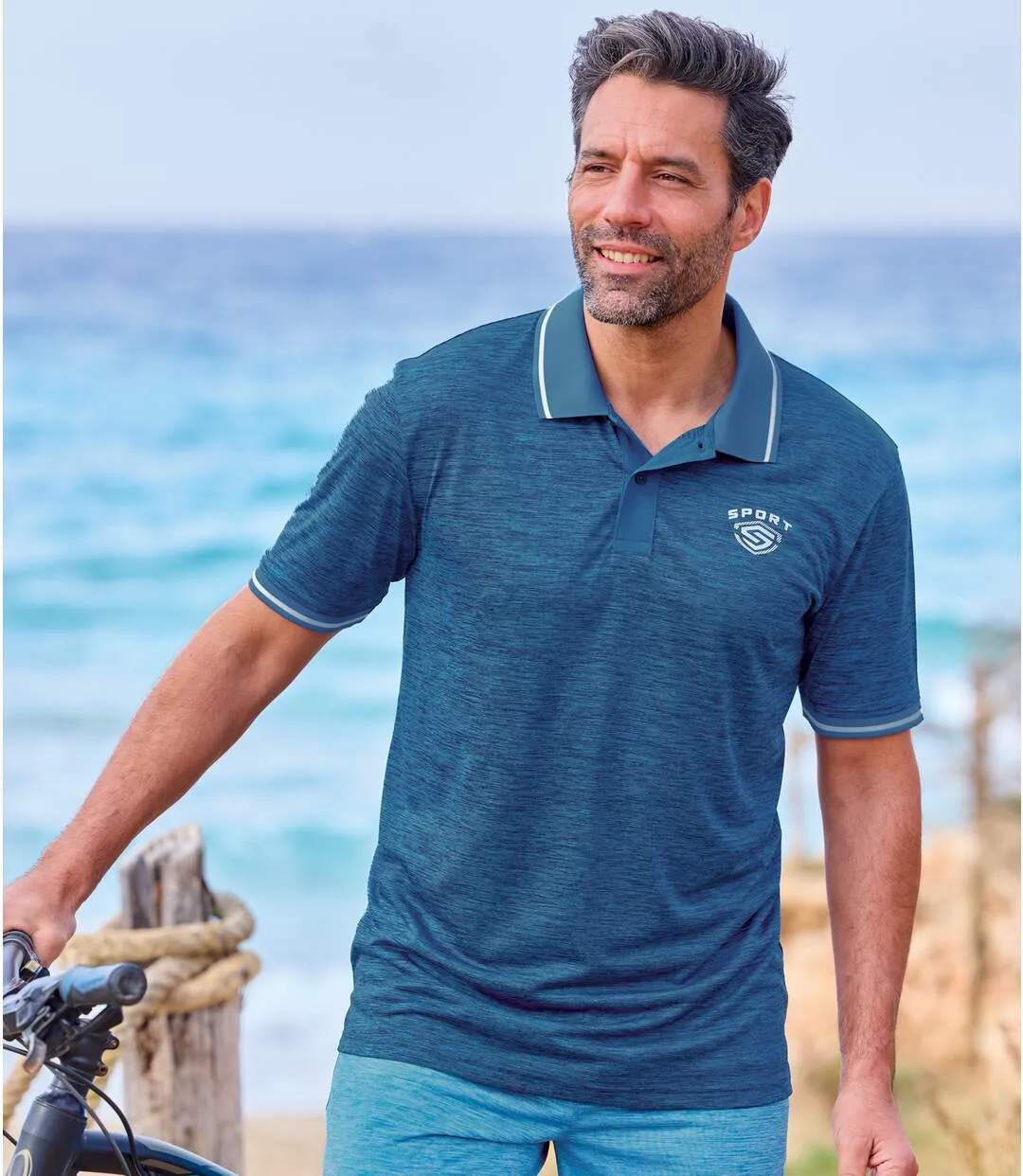 Turquoise Navy Men's Slub Polo Shirts Pack of 2