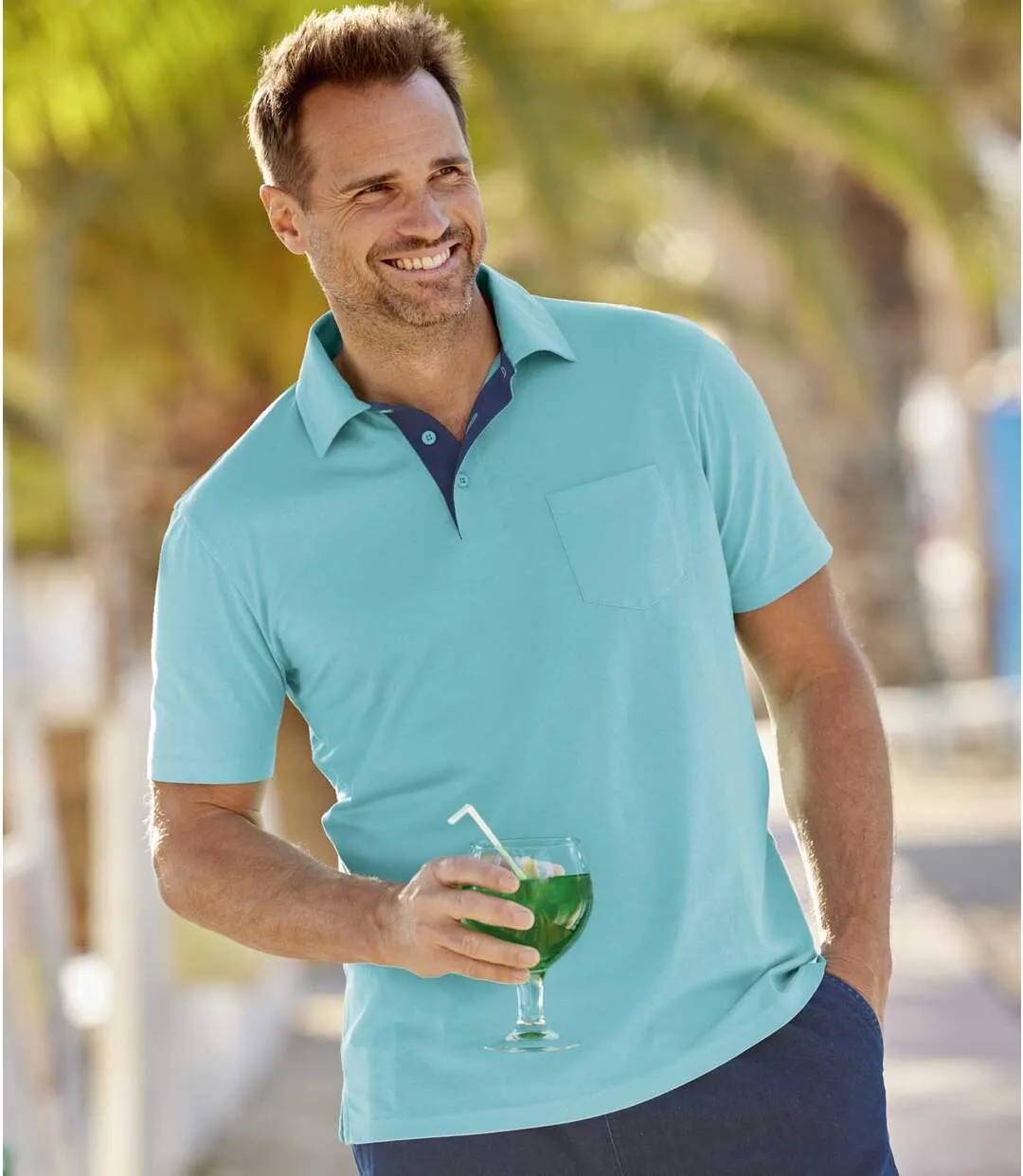 Navy Fuschia Turquoise Men's Summer Polo Shirts Pack of 3