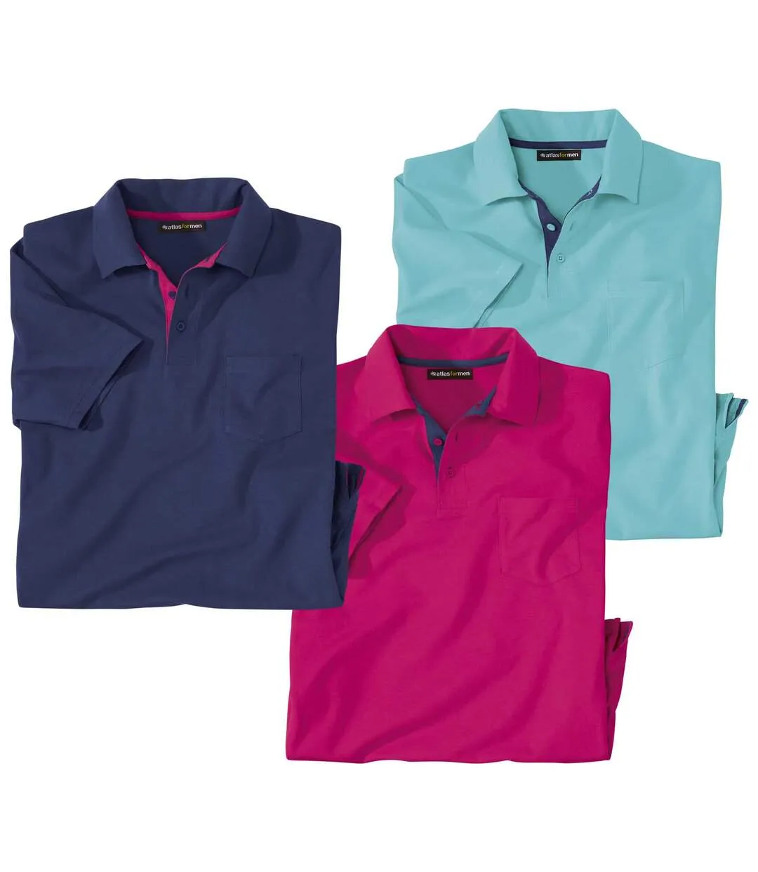 Navy Fuschia Turquoise Men's Summer Polo Shirts Pack of 3