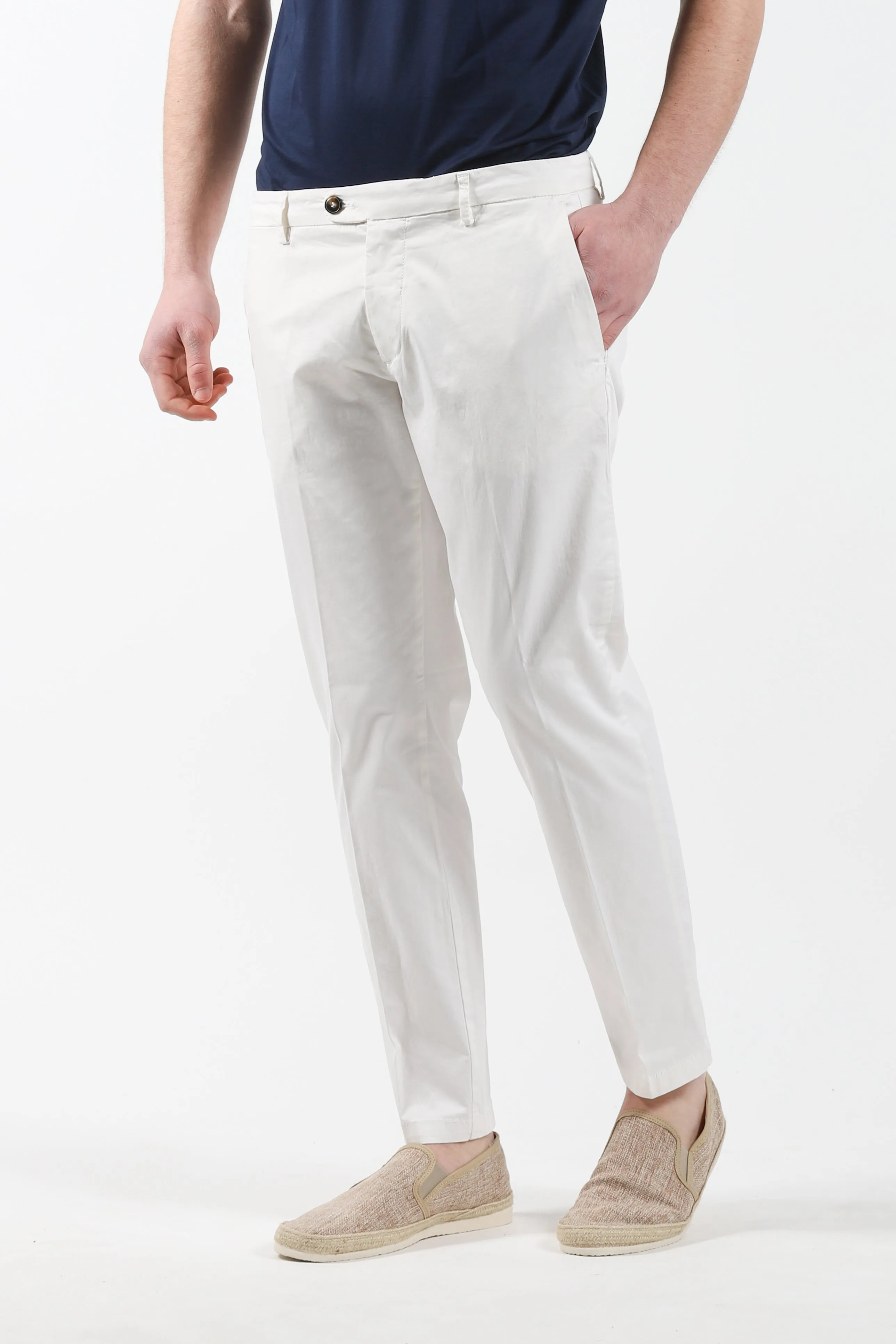 Cream Chinos Pants with American Pocket