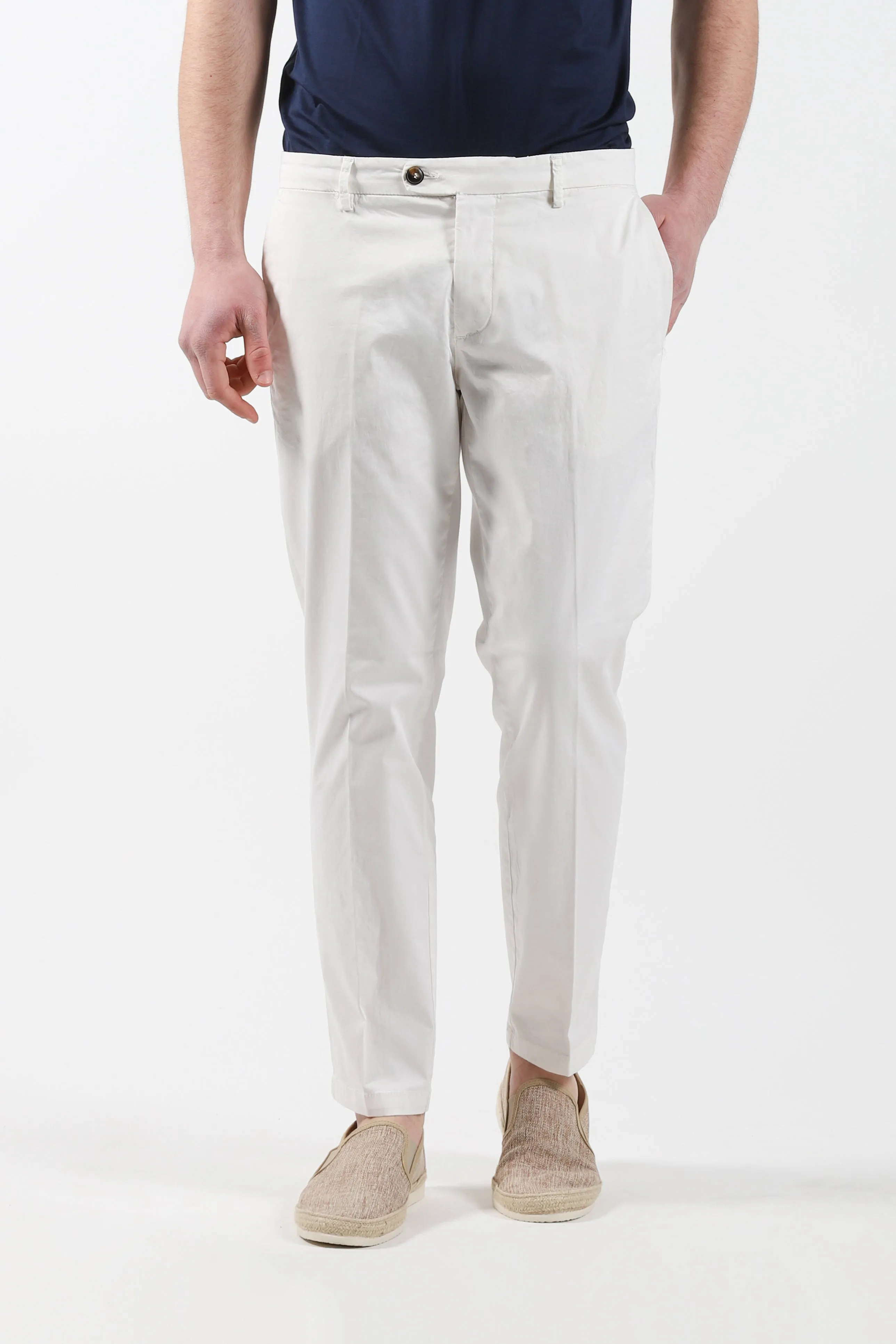 Cream Chinos Pants with American Pocket