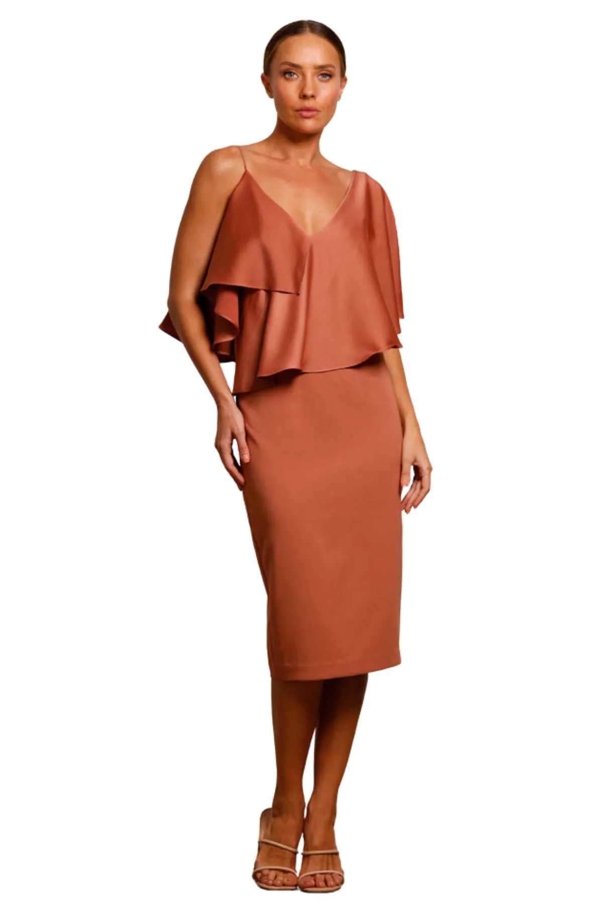 Pasduchas Siren Drape Midi Dress in Cinnamon