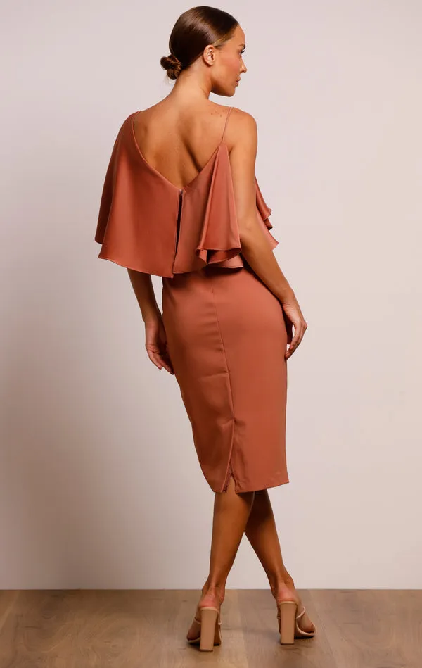 Pasduchas Siren Drape Midi Dress in Cinnamon