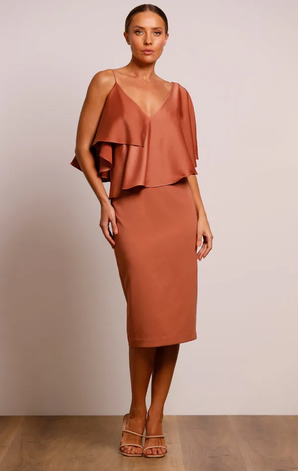 Pasduchas Siren Drape Midi Dress in Cinnamon