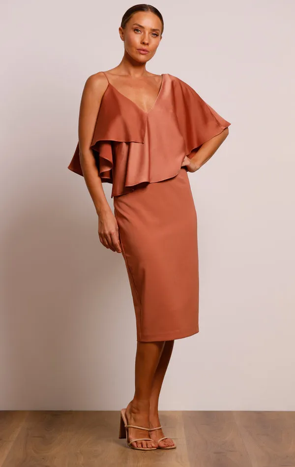 Pasduchas Siren Drape Midi Dress in Cinnamon